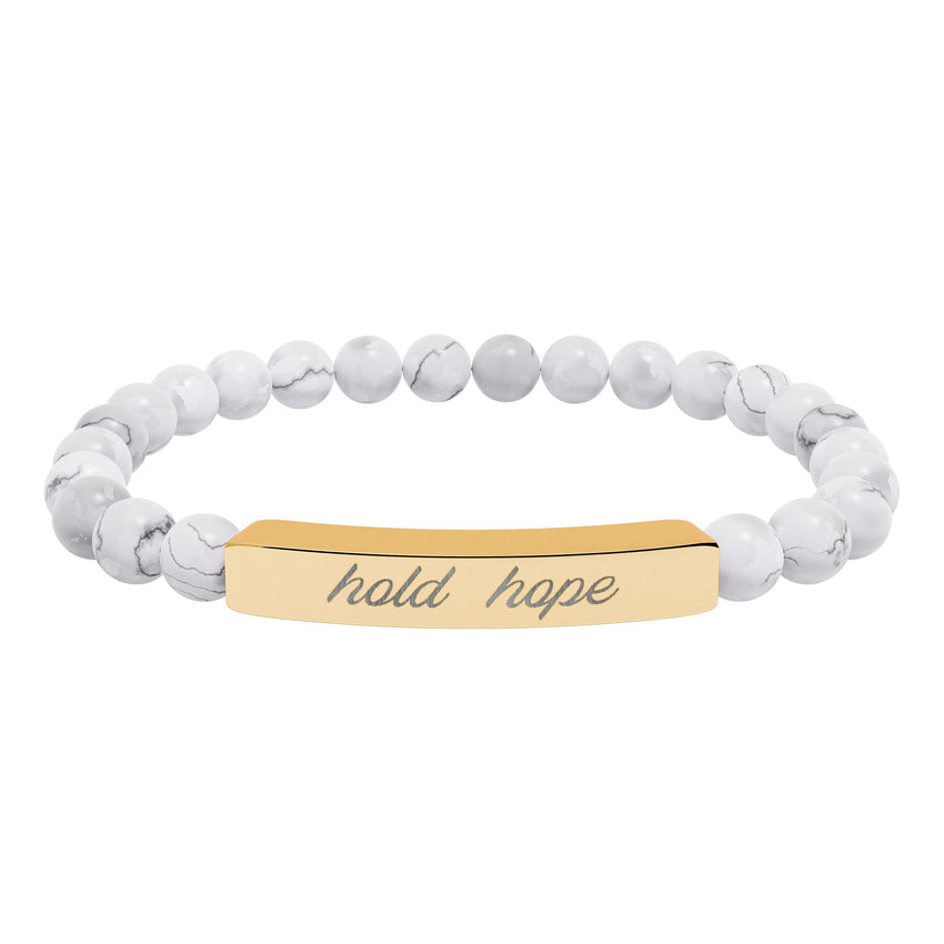 "Hold Hope" Engraved Natural Stone Stretch Bar Bracelet