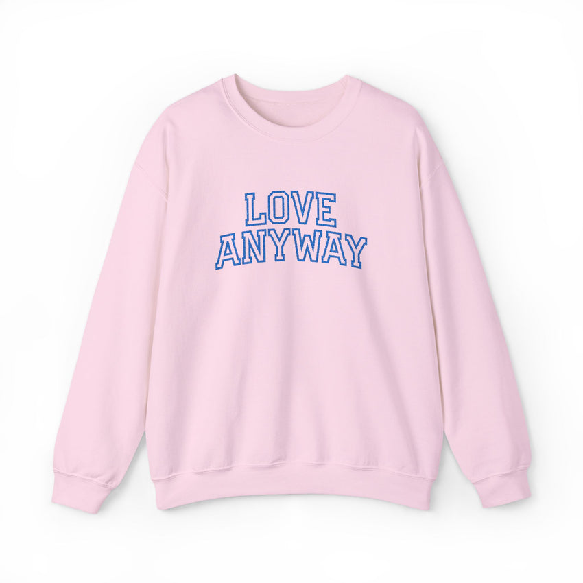 "Love Anyway"  Collegiate Royal Blue Embroidered Unisex Crewneck Sweatshirt