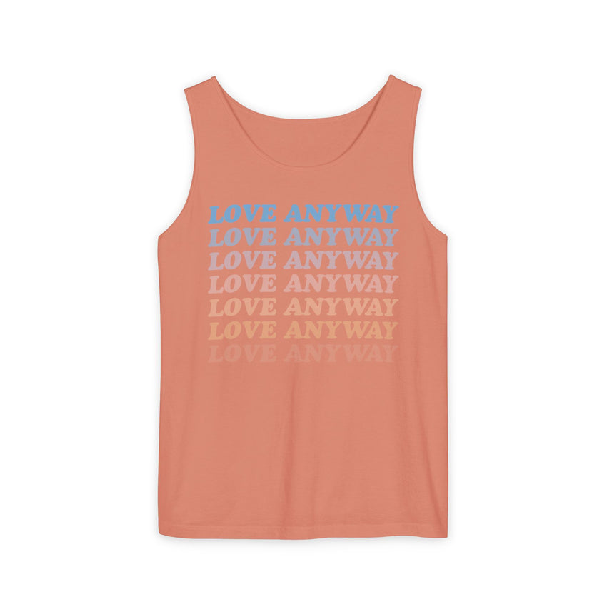 "Love Anyway" Vintage Waterfall Unisex Garment-Dyed Tank Top