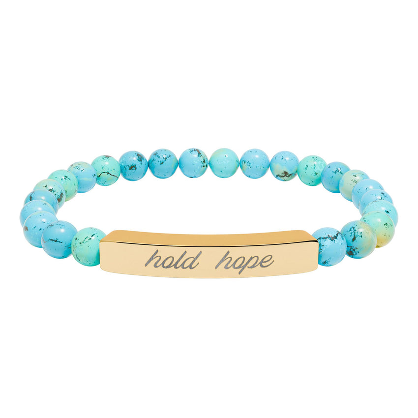 "Hold Hope" Engraved Natural Stone Stretch Bar Bracelet