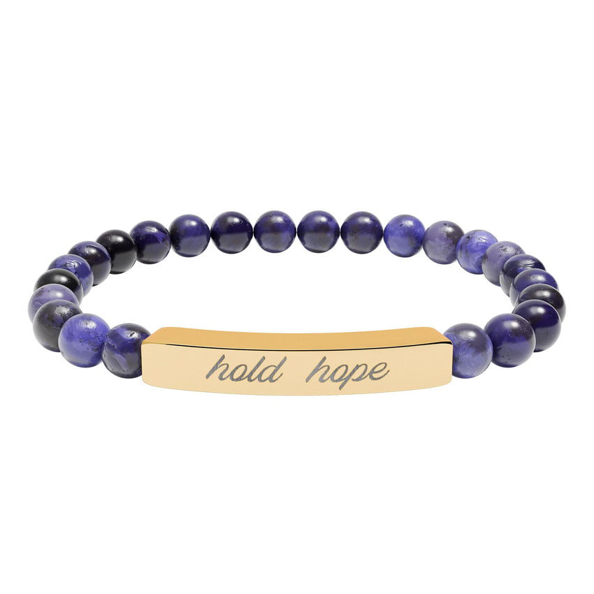 "Hold Hope" Engraved Natural Stone Stretch Bar Bracelet