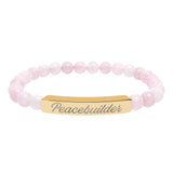 "Peacebuilder" Engraved Natural Stone Stretch Bar Bracelet