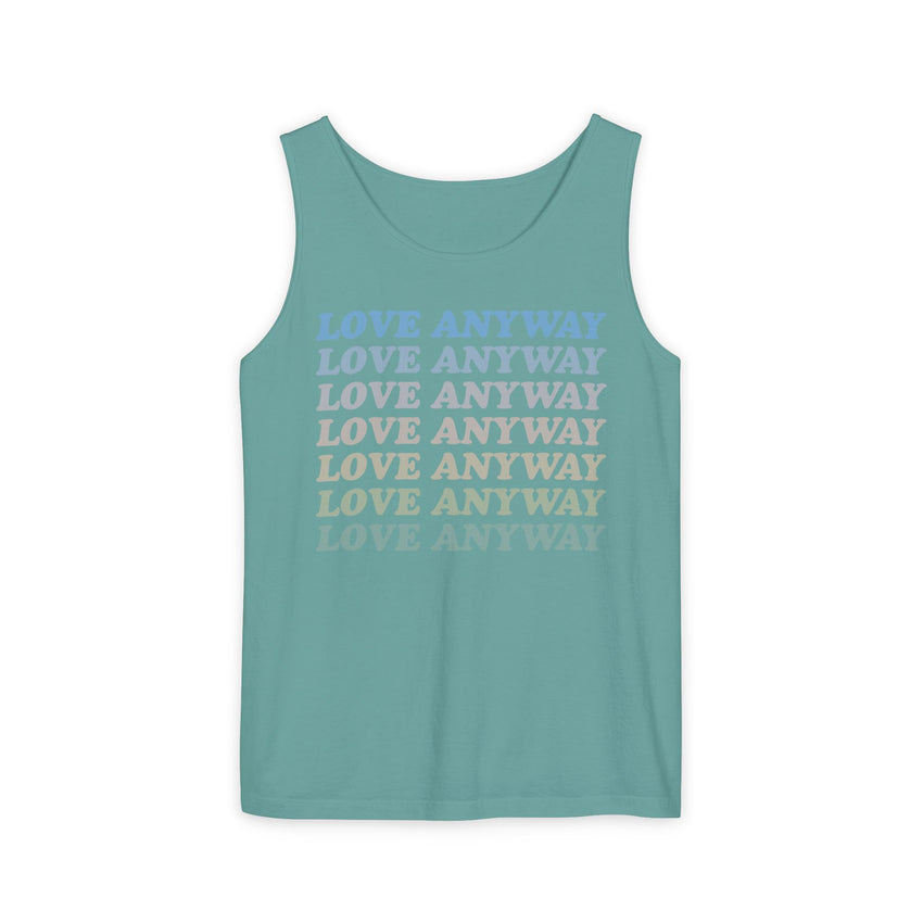 "Love Anyway" Vintage Waterfall Unisex Garment-Dyed Tank Top