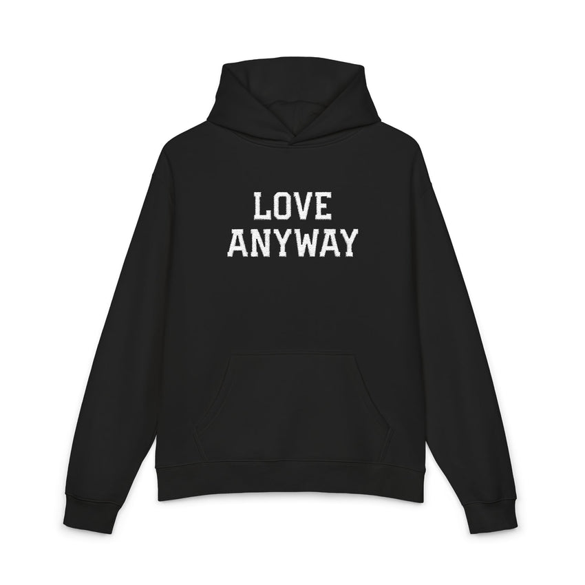 "Love Anyway" White Embroidered Relaxed Hoodie