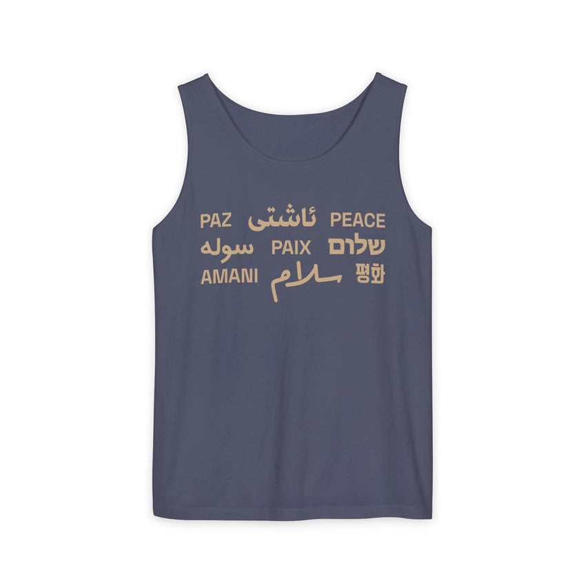"Peace" Multi-Language Unisex Garment-Dyed Tank Top