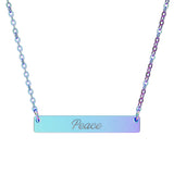 "Peace" Engraved Horizontal Bar Necklace