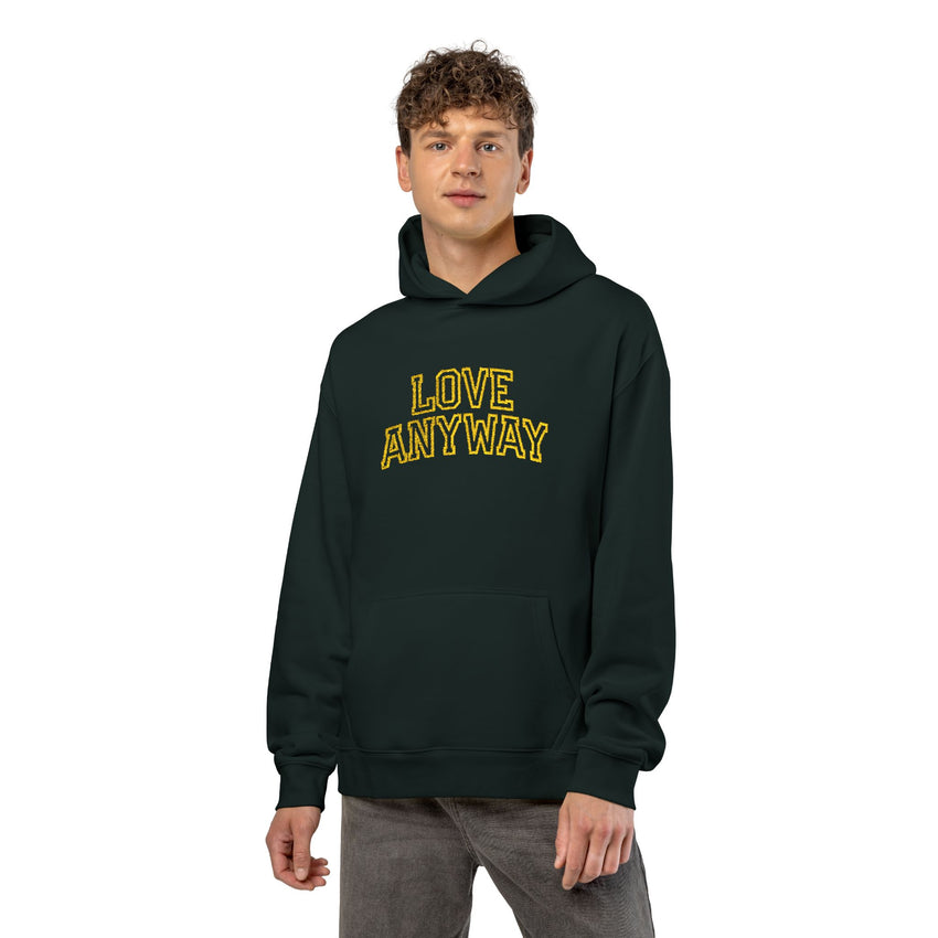 "Love Anyway" Gold Collegiate Embroidered Relaxed Hoodie