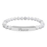 "Peace" Engraved Natural Stone Stretch Bar Bracelet