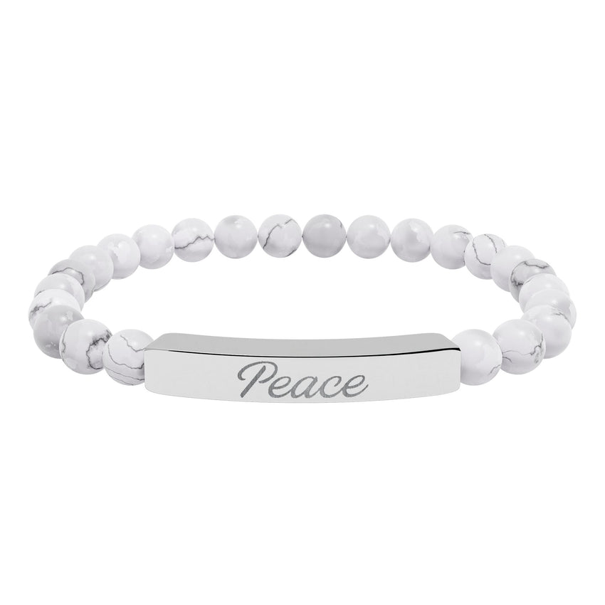 "Peace" Engraved Natural Stone Stretch Bar Bracelet