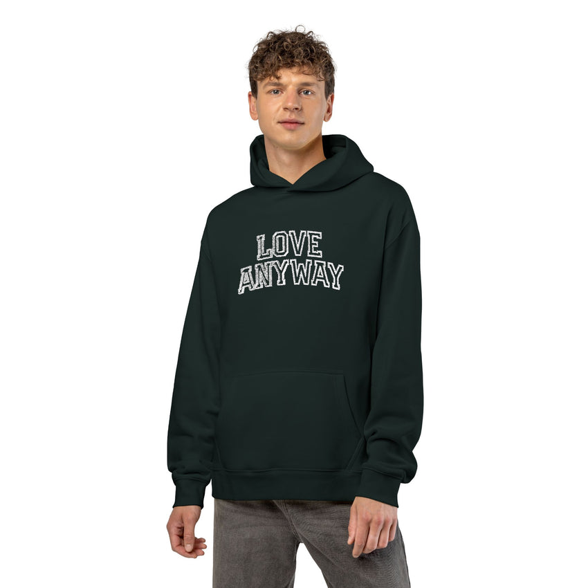 "Love Anyway" White Collegiate Embroidered Relaxed Hoodie