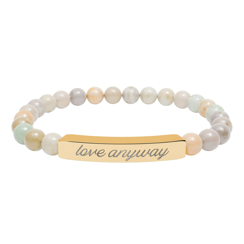 "Love Anyway" Engraved Natural Stone Stretch Bar Bracelet