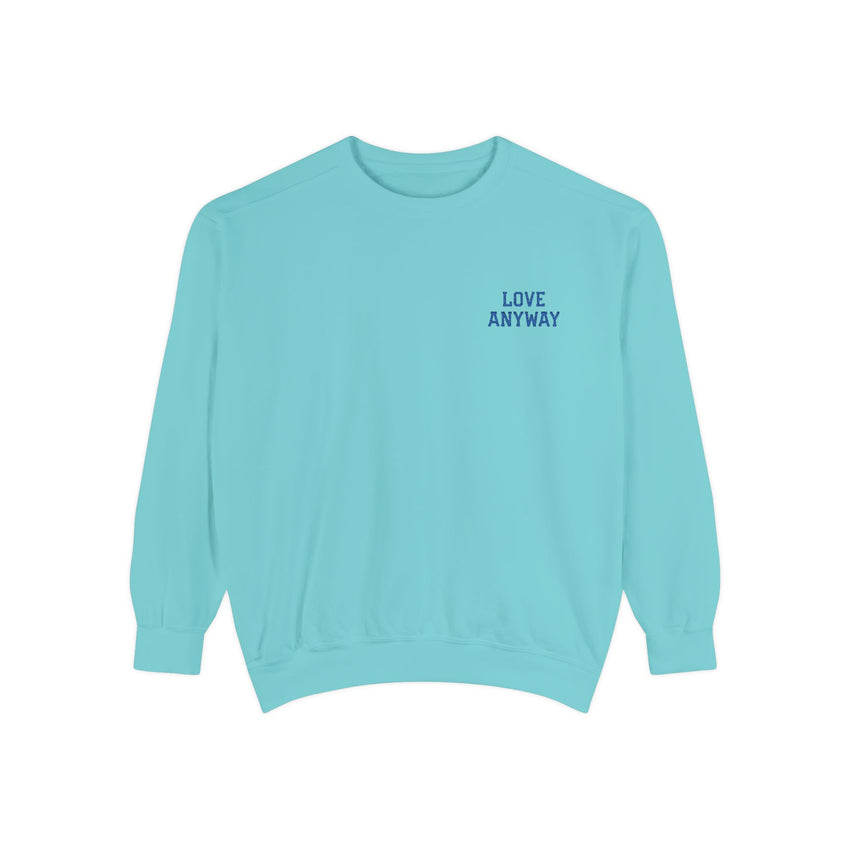 "Love Anyway" Royal Blue Embroidered Pocket Square Unisex Garment-Dyed Sweatshirt