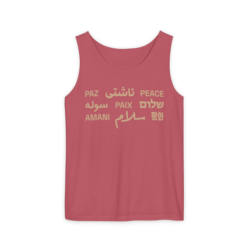 "Peace" Multi-Language Unisex Garment-Dyed Tank Top