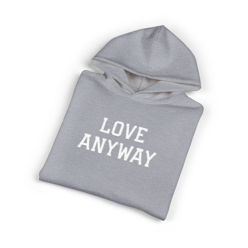 "Love Anyway" White Embroidered Relaxed Hoodie