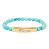 "Peace" Engraved Natural Stone Stretch Bar Bracelet