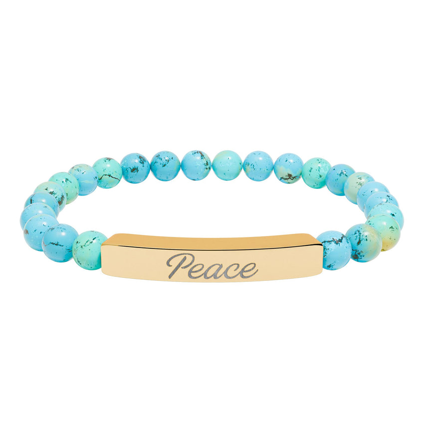 "Peace" Engraved Natural Stone Stretch Bar Bracelet
