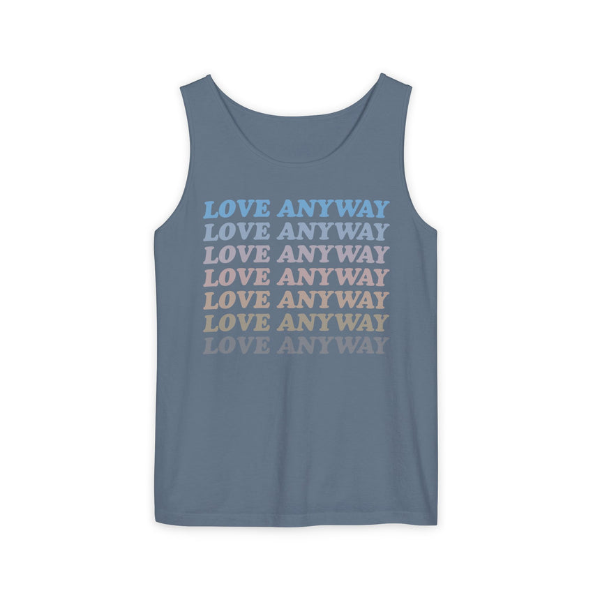"Love Anyway" Vintage Waterfall Unisex Garment-Dyed Tank Top