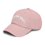 "Love Anyway" Upside Down White Embroidered Garment Washed Baseball Cap