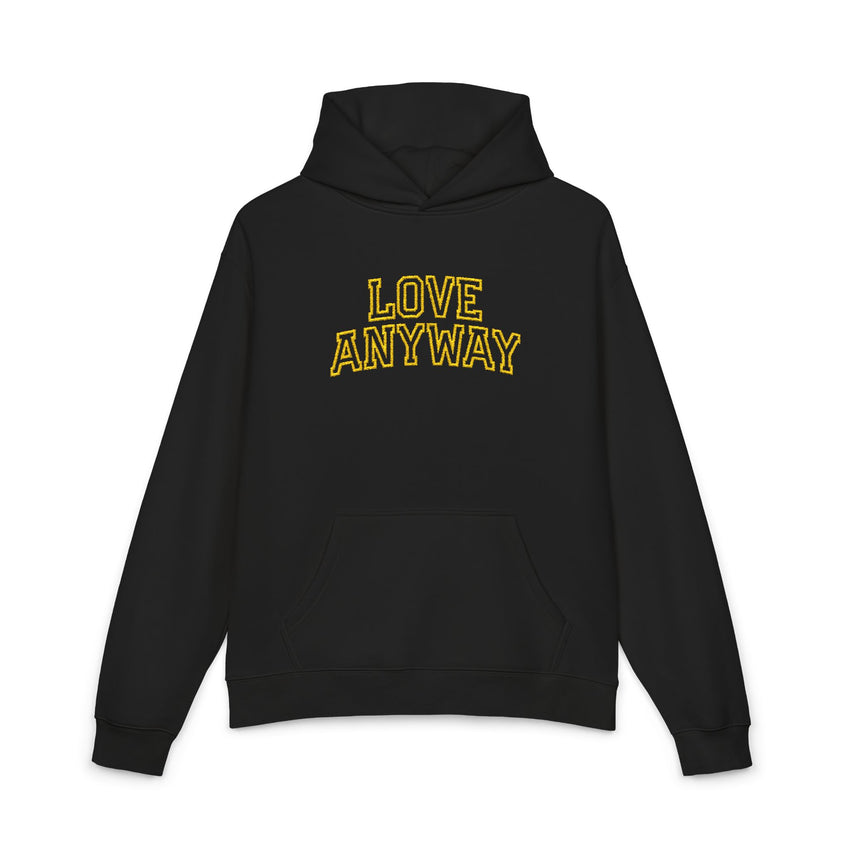 "Love Anyway" Gold Collegiate Embroidered Relaxed Hoodie