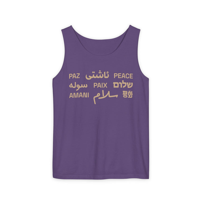 "Peace" Multi-Language Unisex Garment-Dyed Tank Top