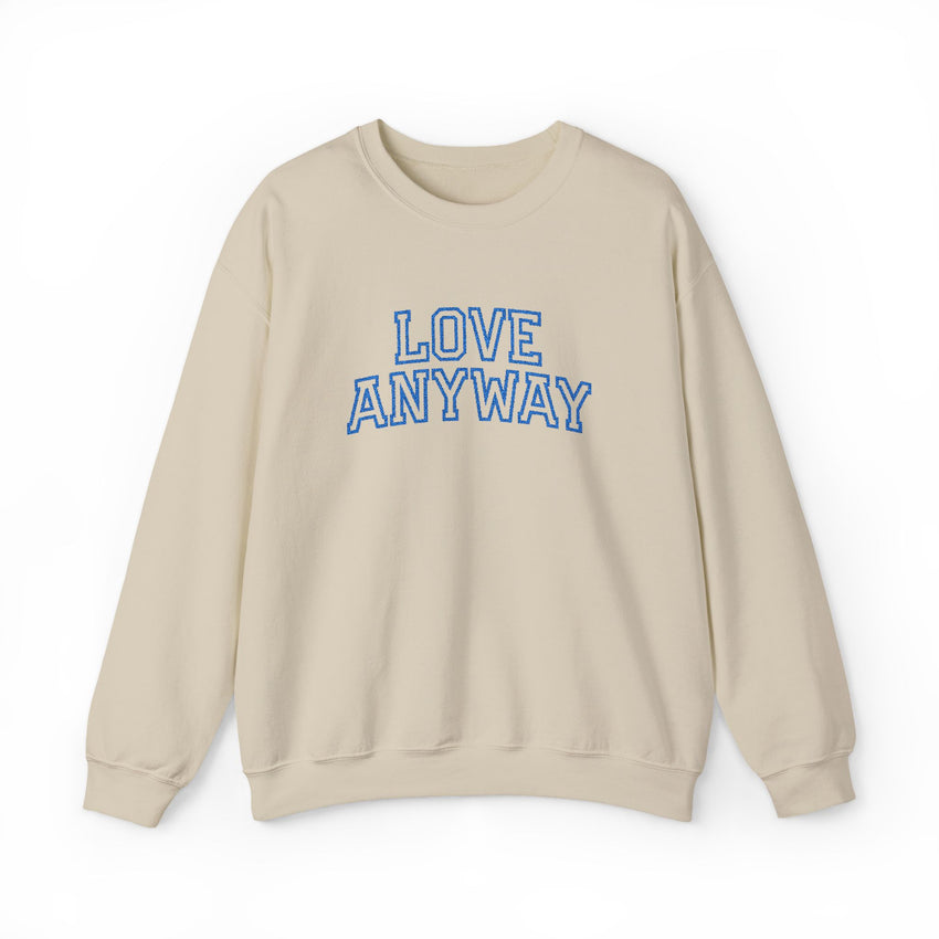 "Love Anyway"  Collegiate Royal Blue Embroidered Unisex Crewneck Sweatshirt