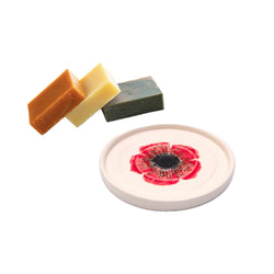 Red Poppy Ceramic Soap Dish and Floral Soap Bundle