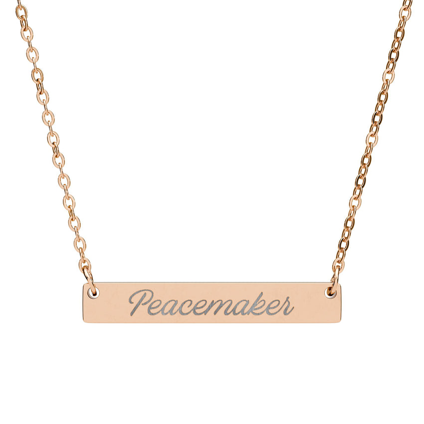 "Peacemaker" Engraved Horizontal Bar Necklace