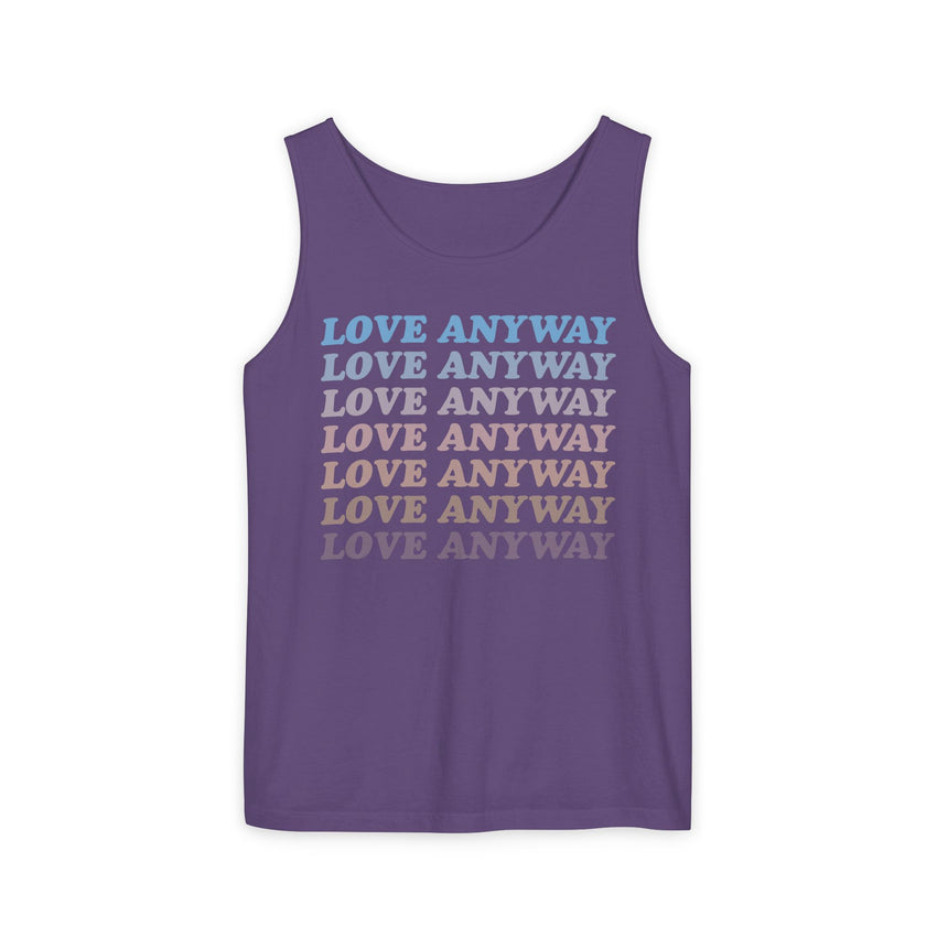 "Love Anyway" Vintage Waterfall Unisex Garment-Dyed Tank Top