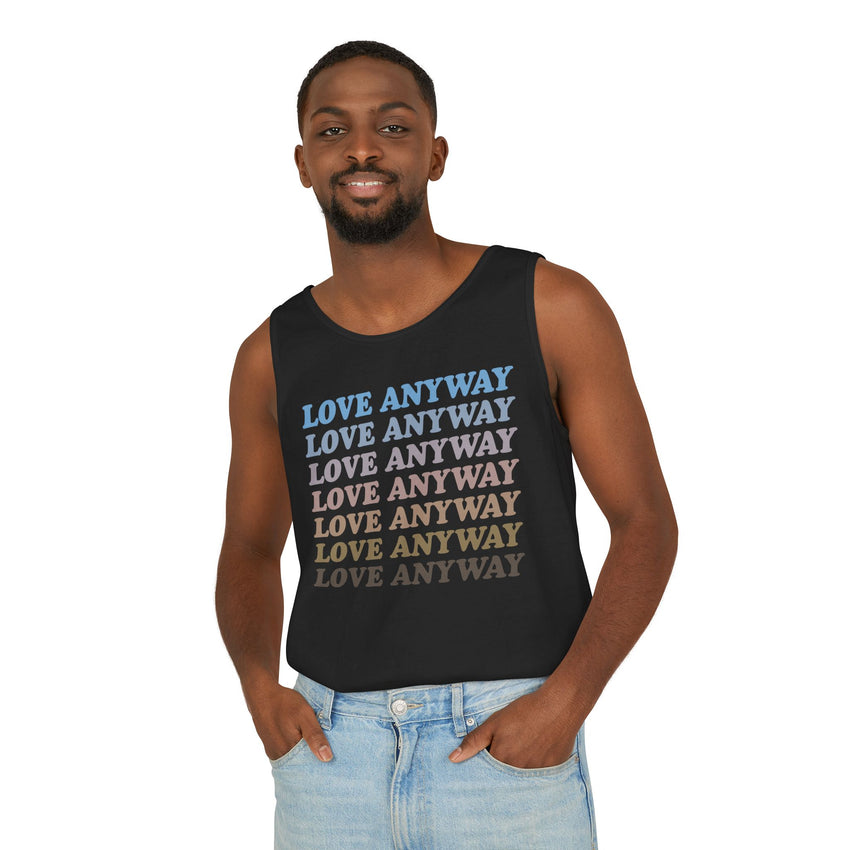 "Love Anyway" Vintage Waterfall Unisex Garment-Dyed Tank Top