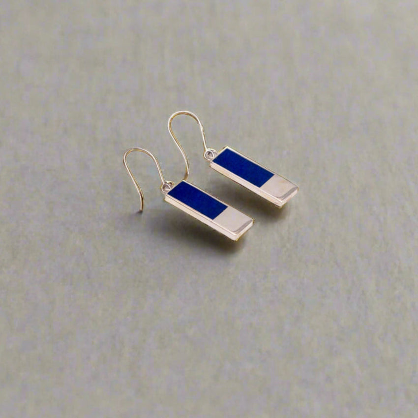 Lapis Silver Bar Earrings