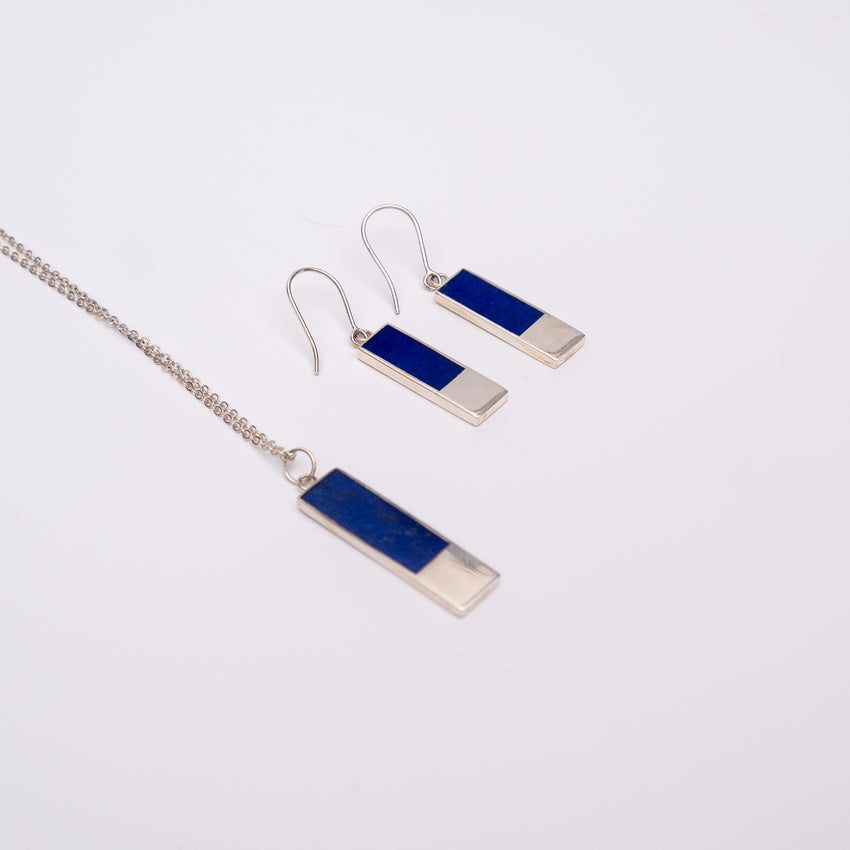 Lapis Lazuli and Silver Bar Necklace and Earring Bundle