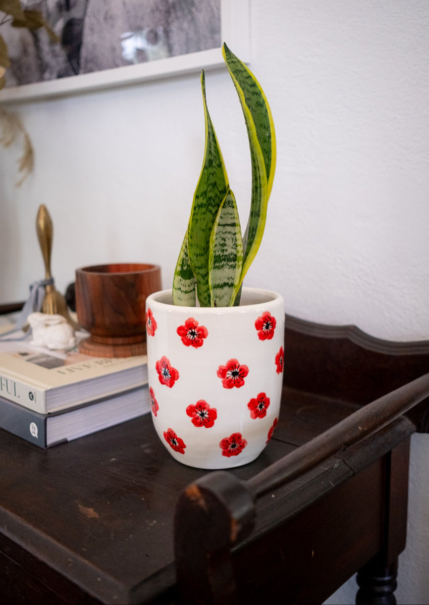 Red Poppy Ceramic Planter Pot