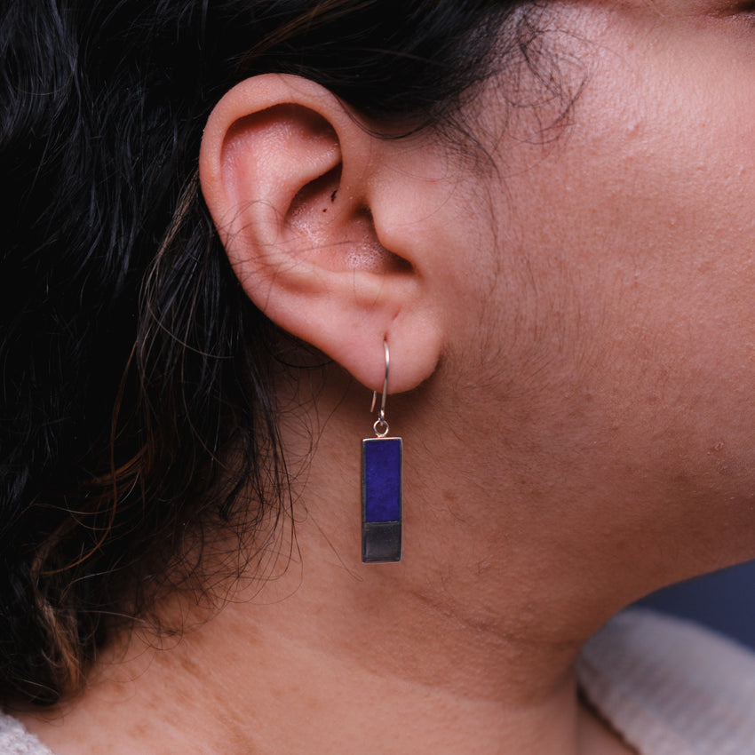 Lapis Silver Bar Earrings