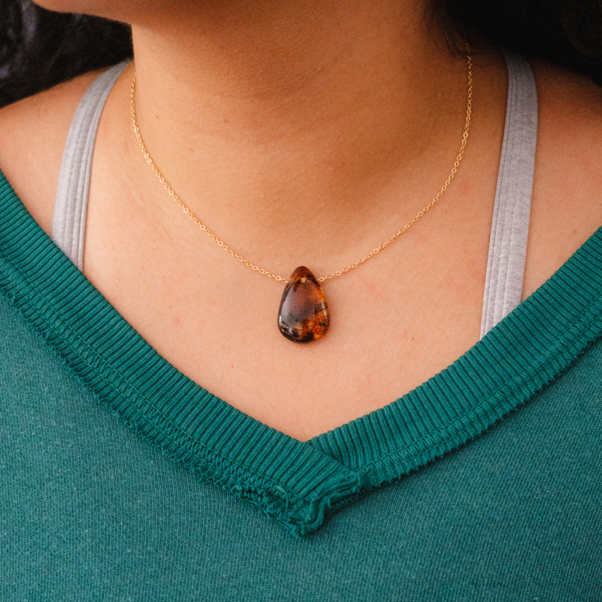 Amber Tear Drop Necklace