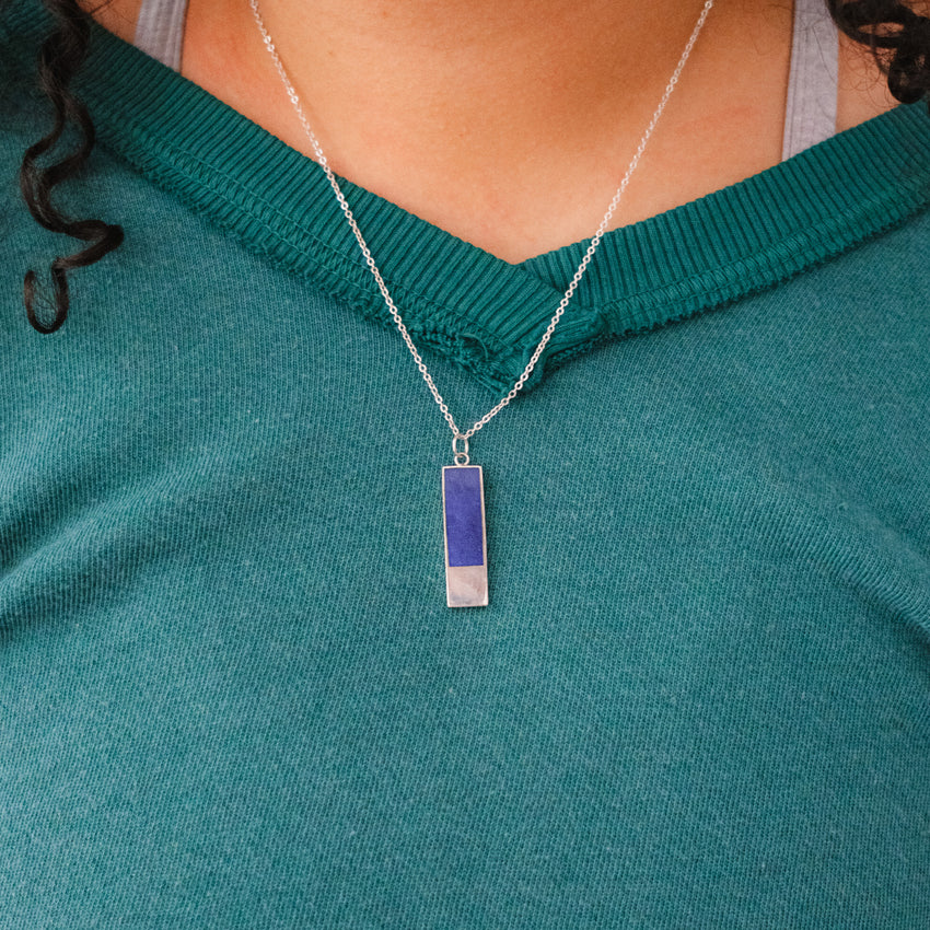 Lapis Lazuli and Silver Bar Necklace and Earring Bundle