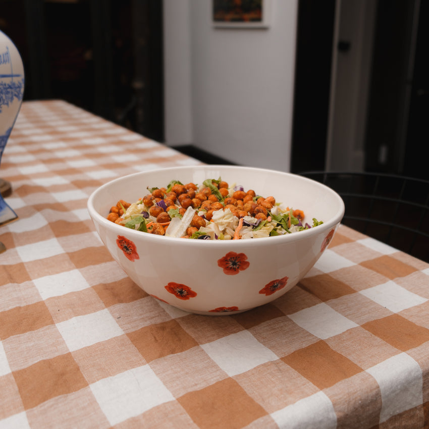 Red Poppy Ceramic Salad Bowl