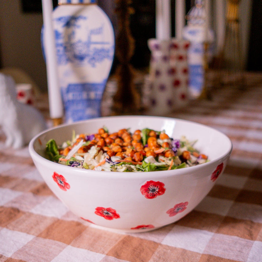 Red Poppy Ceramic Salad Bowl