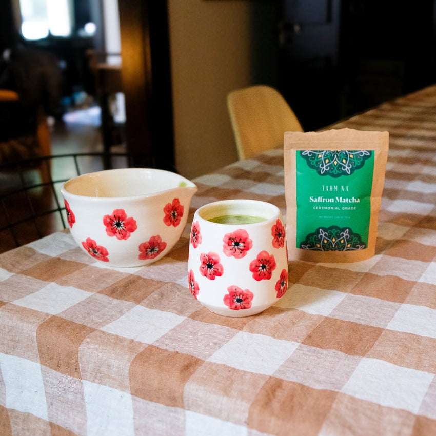 Red Poppy Ceramic Matcha Bowl