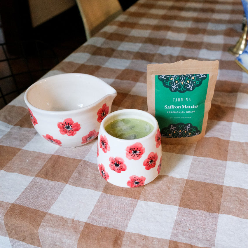 Red Poppy Ceramic Matcha Bowl