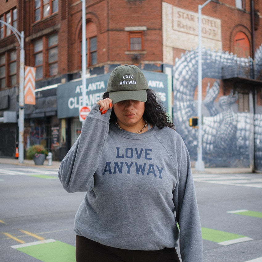 "Love Anyway" Grey Sweatshirt & Emerald Hat Bundle