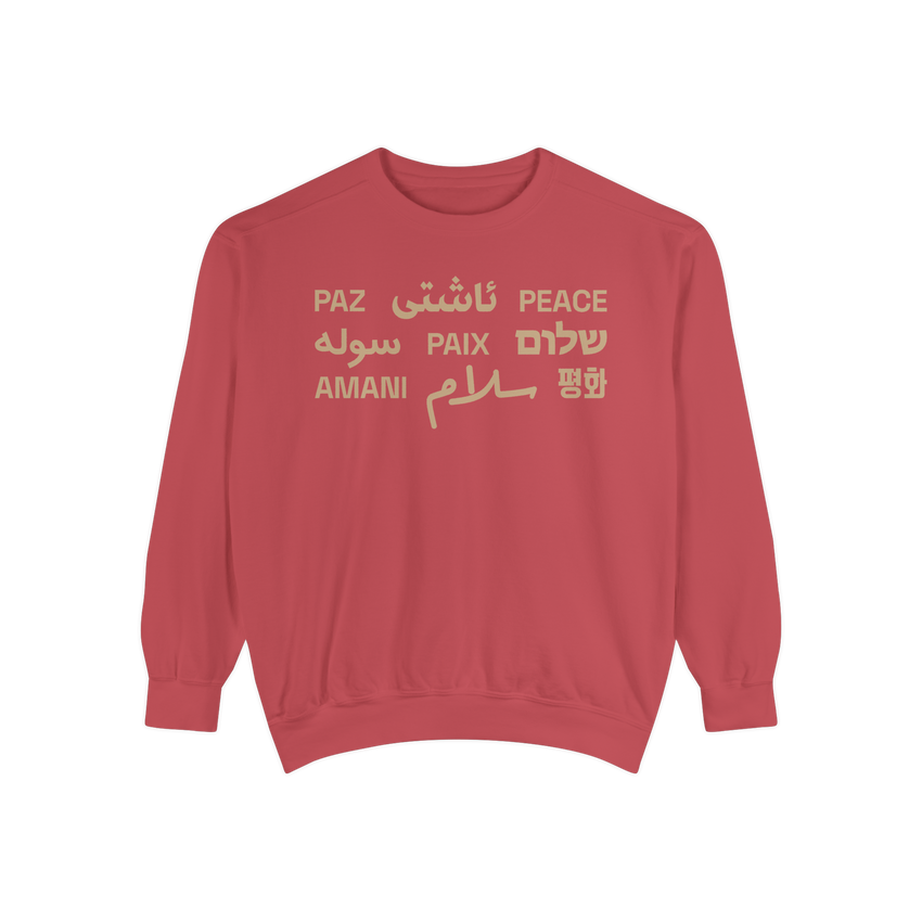 "Peace" Multi-Language Unisex Garment-Dyed Crewneck Sweatshirt