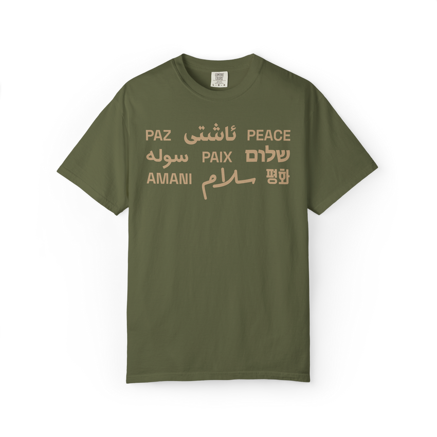 "Peace" Multi-Language Unisex Heavyweight Crewneck T-Shirt