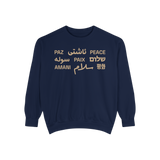 "Peace" Multi-Language Unisex Garment-Dyed Crewneck Sweatshirt