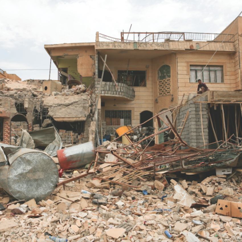 rubble from collapsed house in Middle East